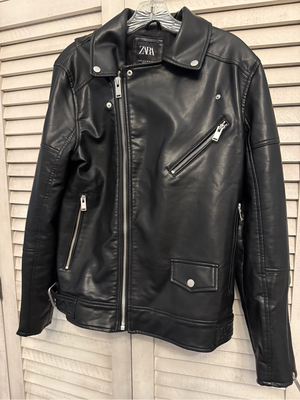 Zara Black Faux Leather Moto Jacket with Silver Hardware